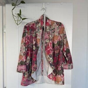 Women's Floral Open-Front Blazer/Jacket - Pink Multi